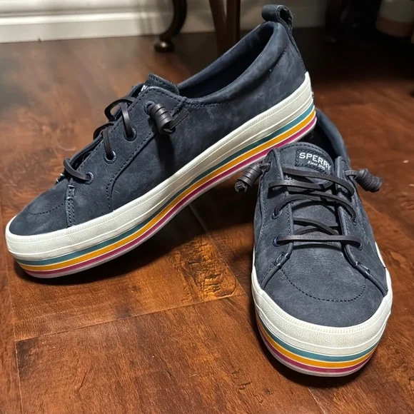 Sperry Navy Sneakers with Rainbow Sole 8.5 - Picture 1 of 7